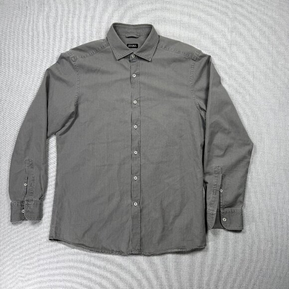 Zegna Other - Zegna Button Down Long Sleeve Shirt Gray Cotton Regular Fit Collared Size L